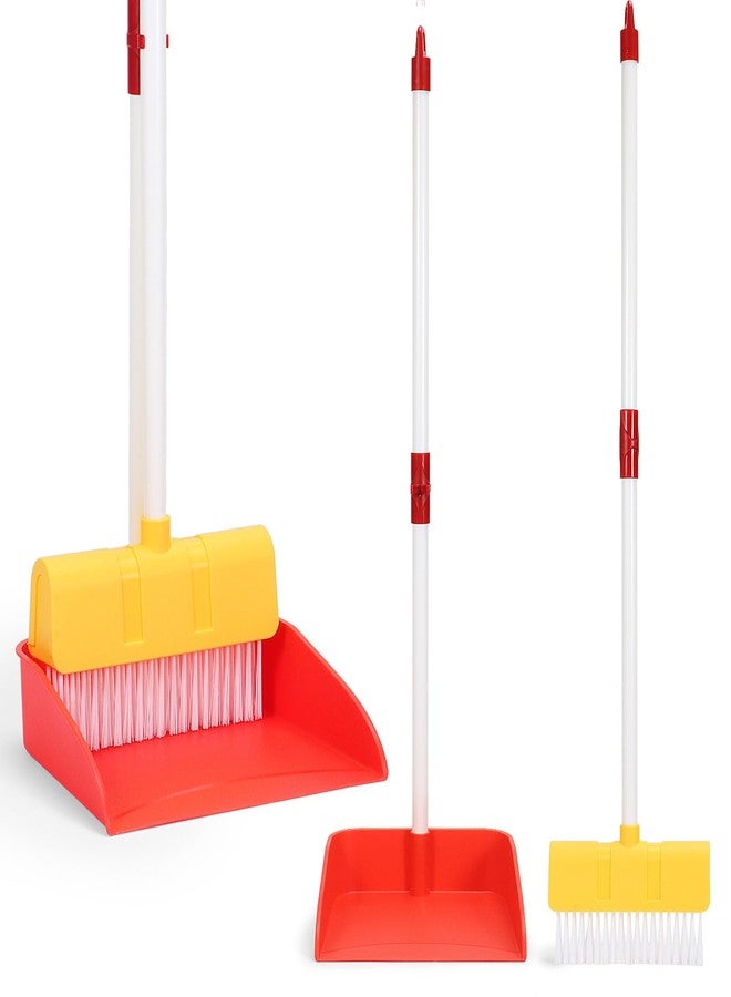 LIMIROLER Kids Cleaning Toy Set Toddlers Broom Dust Pan Set for Housekeeping Pretend Play Cleaning Set, Cleaning Toys Gift for Toddlers Girls Boys Age 3-6 Years Old (2PCS - Red and Yellow Set) - Image 1